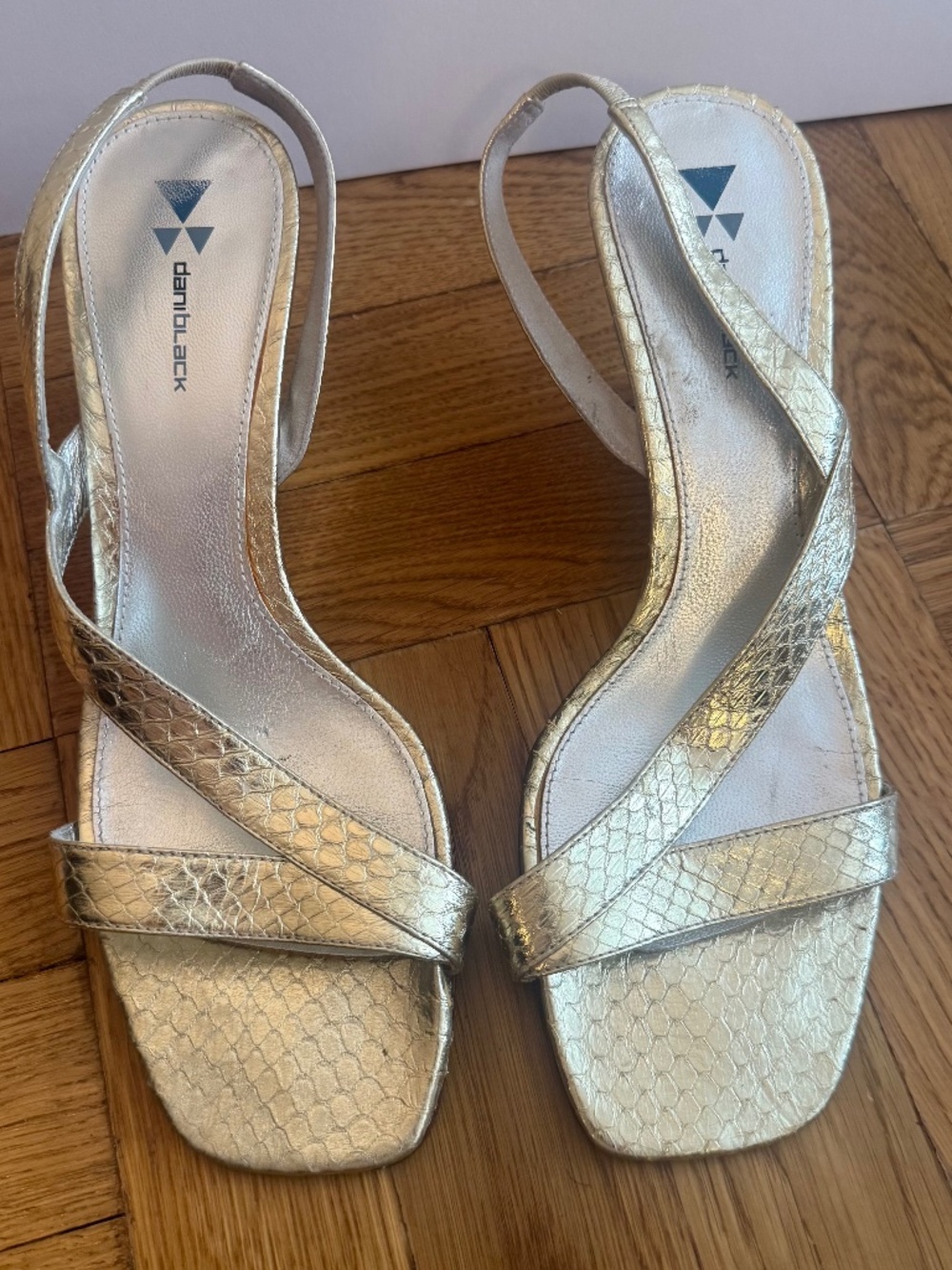 Daniblack Gold Snakeskin Wedge Sandals Womens Size 9M Slingback Heels